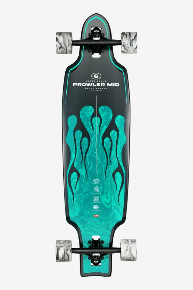 globe-prowler-mid-longboard-34-drop-through-green-flames image 1